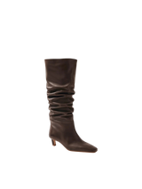 Stivali alti in pelle marrone con tacco kitten Alhoas