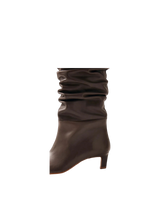 Stivali alti in pelle marrone con tacco kitten Alhoas