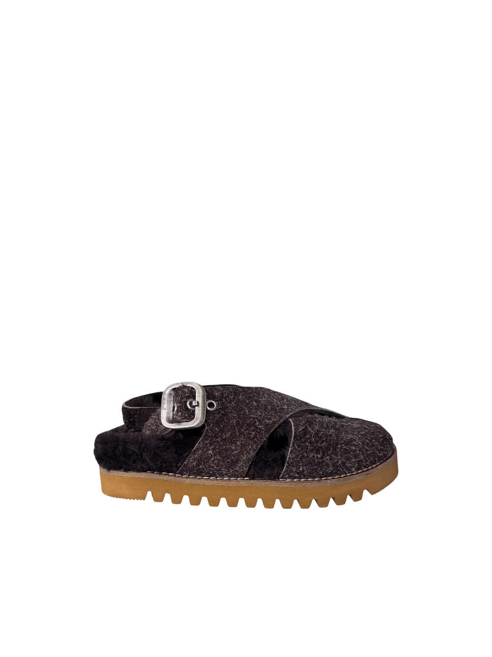 Sabot in pelle di crosta interno eco fur