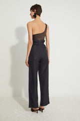 Jeans a vita alta in tessuto denim giapponese