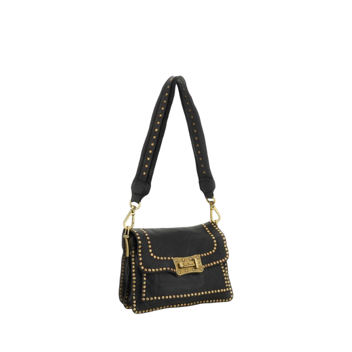 Borsa a tracolla "AGNESE" in pelle di vacchetta tinta in capo con borchie