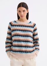 Maglia girocollo in alpaca con motivo a righe ondulate