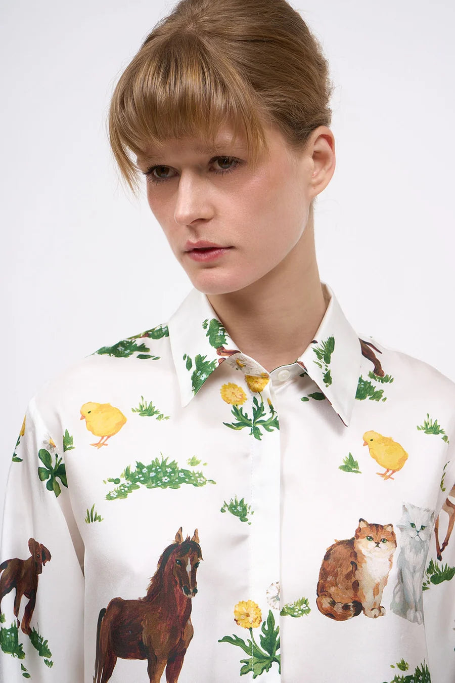 Camicia in twill di seta con stampa animalier
