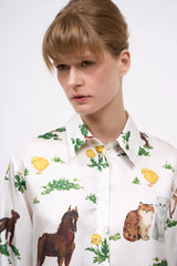 Camicia in twill di seta con stampa animalier